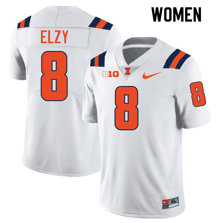 Women #8 Malik Elzy Illinois Fighting Illini College Football Jerseys Stitched-White